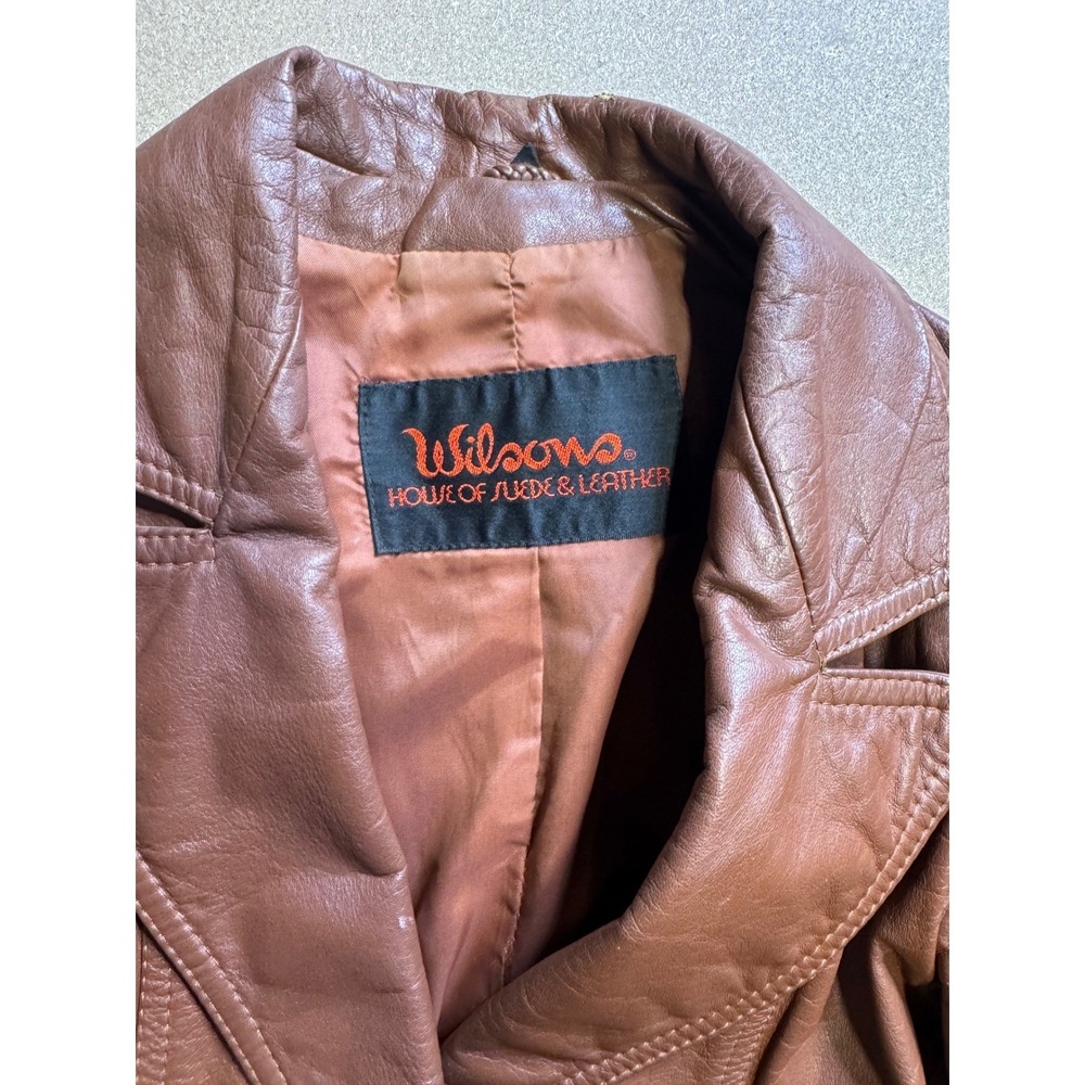 Wilsons House of Suede & Leather Vintage Brown Leather Blazer Jacket Womens 70s - Picture 5 of 10